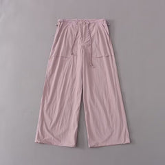 Wide Leg Pants Loose Straight Thin High Waist Work Drawstring Casual Trousers