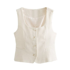 Early Collar Solid Color Single Breasted Sleeveless Waistcoat Vest
