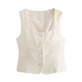 Early Collar Solid Color Single Breasted Sleeveless Waistcoat Vest