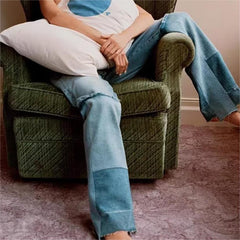 Burr Trousers Asymmetrische Casual Patchwork Low Waist Flared Jeans