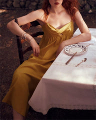 Linen Blended Strap Midi Dress