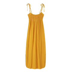 Linen Blended Strap Midi Dress