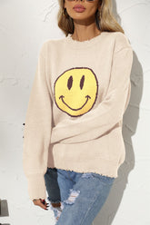 Office Cotton round Neck Loose Smiley Knitted Pullover European Sweater