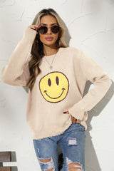 Office Cotton round Neck Loose Smiley Knitted Pullover European Sweater
