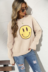 Office Cotton round Neck Loose Smiley Knitted Pullover European Sweater