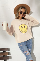 Office Cotton round Neck Loose Smiley Knitted Pullover European Sweater