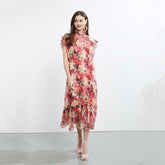 Fungus Lace Collar Sleeveless Dress Two Piece Printed Elegant Silk Crepe Dress