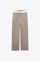 Kontrastfarbene Hose, hohe Taille, Baggy-Hose, gerade Hose, Freizeithose