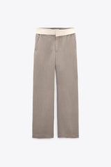 Contrast Color Pants High Waist Baggy Straight Trousers Casual Pants