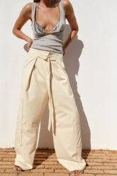 Pantalon coréen chic taille haute couleur unie, pantalon élégant, pantalon ample et décontracté