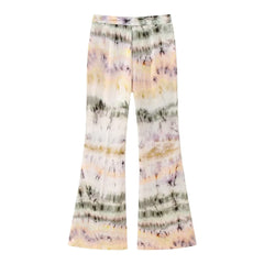 Tie Dye Printing Bell Bottom Pants Casual Wide Leg Trousers