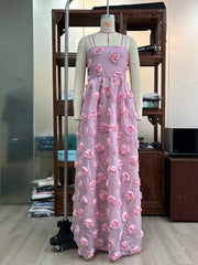 Heavy Industry Three Dimensional Rose Floral Strap Dress Backless Dress