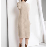 Halbhoher Kragen Pullover Strickkleid Mittellang Locker Über Dem Knie Verdickte Basis Nicht Schlitz Wolle
