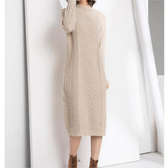 Halbhoher Kragen Pullover Strickkleid Mittellang Locker Über Dem Knie Verdickte Basis Nicht Schlitz Wolle