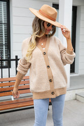 Strickjacke Pullover Farbe Passender Knopf Pullover Top V-Ausschnitt Mantel