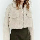 Herbst Fleece Warme Jacke Mantel Kragen Kurze Top Imitation Lamm Wolle Casual