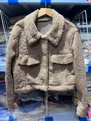 Veste polaire chaude d'automne, manteau à col court, haut imitation laine d'agneau, décontracté