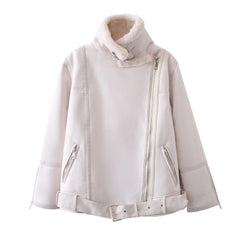 Rabbit Fur StCollar Zipper Ornament All Matching Long Sleeved Jacket Coat