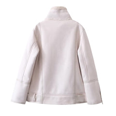 Rabbit Fur StCollar Zipper Ornament All Matching Long Sleeved Jacket Coat
