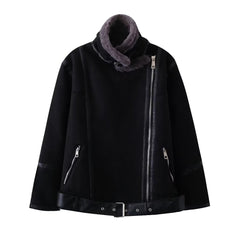 Rabbit Fur StCollar Zipper Ornament All Matching Long Sleeved Jacket Coat