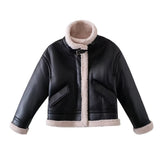 Basic Schwarz Atmungsaktive Lederjacke Lockere Kurzmantel