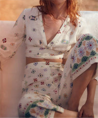 Linen Printed Blended Vest Linen Printed Culottes