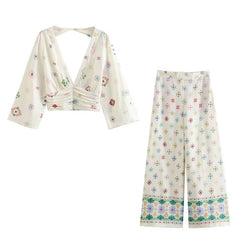 Linen Printed Blended Vest Linen Printed Culottes