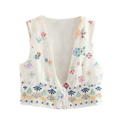 Linen Printed Blended Vest Linen Printed Culottes