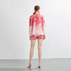 Niche Fungus Lace Pullover Top Cotton Shirt Wide Leg Shorts Set Belt