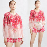 Niche Fungus Lace Pullover Top Cotton Shirt Wide Leg Shorts Set Belt