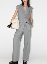 Ensemble gilet à simple boutonnage et col en V, pantalon droit taille haute