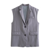 V neck Single Breasted Vest High Waist Straight Pants sets