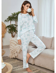 Ensemble pyjama deux pièces décontracté avec pantalon à manches longues et imprimé tie-dye