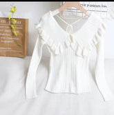 Elegant Lapel Wood ear Slim fit Sweater