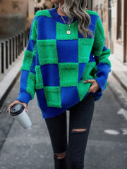 Two Tone Pig Pullover Loose Sweater