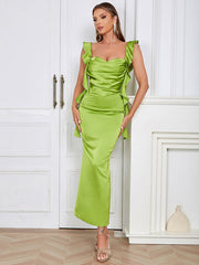 Robe de soirée simple à bretelles plissées, dos nu, coupe ajustée