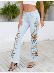 Wide Leg Jeans Maschinenstickerei Bestickte Schlagjeans Denim Light