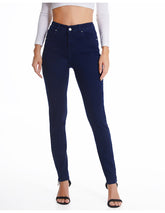 Pantalon crayon en denim slim bleu foncé amincissant taille moyenne