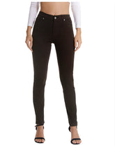 Pantalon crayon en denim slim taille moyenne, coupe slim, couleur café foncé