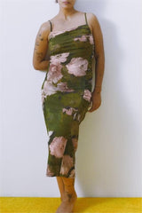 Plissiertes Seidennetz-Camisole-Kleid mit geradem Kragen