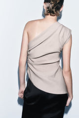 Pleated Decorative Asymmetric Top