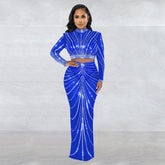 Ensemble deux pièces robe transparente à manches longues et maille perforée