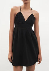 Vertical Lace Strap Mini Dress