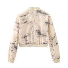 Bedrucktes Bomberjacken-Mantel-Set mit hoher Taille und Minirock für die Arbeit