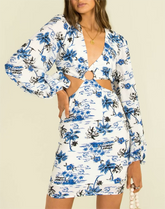 Robe imprimée à découpes ajourées et taille ajustée