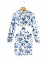 Slim Fit Waist Hollow Out Cutout Printed Dress