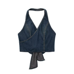 Double Breasted Denim Halterneck Vest Top