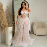Robe longue en maille cache-cœur sans manches de couleur unie