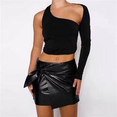 High Waist Small Round Buckle Wrapped Skirt Skirt Personality Faux Leather Skirt