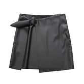 High Waist Small Round Buckle Wrapped Skirt Skirt Personality Faux Leather Skirt